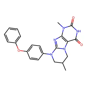 1,7-dimethyl-9-(4-phenoxyphenyl)-6,7,8,9-tetrahydropyrimido[2,1-f]purine-2,4(1H,3H)-dione structure
