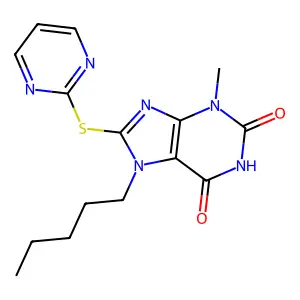 3-Methyl-7-pentyl-8-pyrimidin-2-ylsulfanylpurine-2,6-dione structure