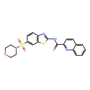 N-[(2E)-6-(morpholin-4-ylsulfonyl)-1,3-benzothiazol-2(3H)-ylidene]quinoline-2-carboxamide structure