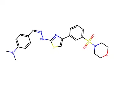 N-[(E)-[4-(dimethylamino)phenyl]methylideneamino]-4-(3-morpholin-4-ylsulfonylphenyl)-1,3-thiazol-2-amine structure
