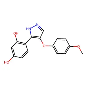 4-(4-(4-methoxyphenoxy)-1H-pyrazol-3-yl)benzene-1,3-diol structure