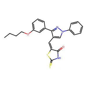(5Z)-5-{[3-(3-butoxyphenyl)-1-phenyl-1H-pyrazol-4-yl]methylidene}-2-thioxo-1,3-thiazolidin-4-one structure