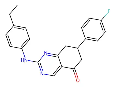 2-[(4-ethylphenyl)amino]-7-(4-fluorophenyl)-7,8-dihydroquinazolin-5(6H)-one structure