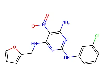 2-N-(3-chlorophenyl)-4-N-(furan-2-ylmethyl)-5-nitropyrimidine-2,4,6-triamine structure