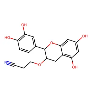 Propanenitrile, 3-((2-(3,4-dihydroxyphenyl)-3,4-dihydro-5,7-dihydroxy-2H-1-benzopyran-3-yl)oxy)-, (2R-trans)- structure
