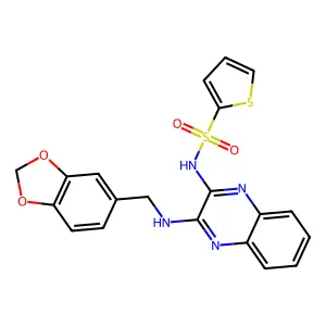 N-[3-(1,3-benzodioxol-5-ylmethylamino)quinoxalin-2-yl]thiophene-2-sulfonamide structure