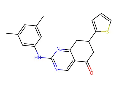2-[(3,5-dimethylphenyl)amino]-7-(thiophen-2-yl)-7,8-dihydroquinazolin-5(6H)-one structure