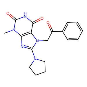 3-methyl-7-(2-oxo-2-phenylethyl)-8-(pyrrolidin-1-yl)-1H-purine-2,6(3H,7H)-dione structure