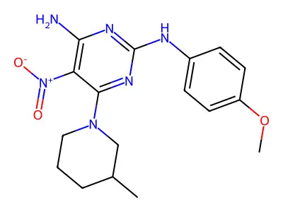 N2-(4-methoxyphenyl)-6-(3-methylpiperidin-1-yl)-5-nitropyrimidine-2,4-diamine structure