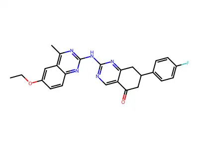2-[(6-ethoxy-4-methylquinazolin-2-yl)amino]-7-(4-fluorophenyl)-7,8-dihydroquinazolin-5(6H)-one structure
