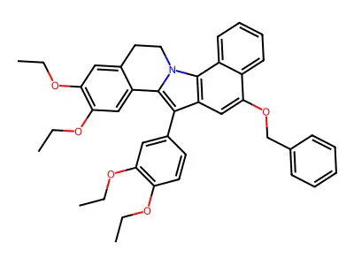 12-(benzyloxy)-14-(3,4-diethoxyphenyl)-2,3-diethoxy-5,6-dihydrobenzo[6,7]indolo[2,1-a]isoquinoline structure