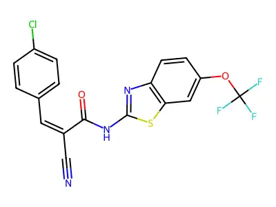 3-(4-chlorophenyl)-2-cyano-N-[6-(trifluoromethoxy)-1,3-benzothiazol-2-yl]prop-2-enamide structure