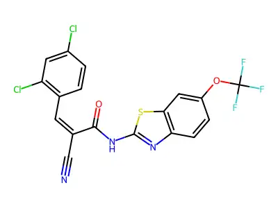 (Z)-2-Cyano-3-(2,4-dichlorophenyl)-N-[6-(trifluoromethoxy)-1,3-benzothiazol-2-yl]prop-2-enamide structure