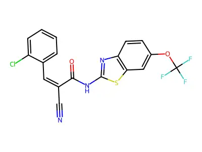 3-(2-chlorophenyl)-2-cyano-N-[6-(trifluoromethoxy)-1,3-benzothiazol-2-yl]prop-2-enamide structure