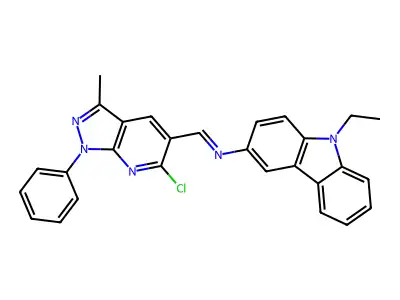 1-(6-chloro-3-methyl-1-phenylpyrazolo[3,4-b]pyridin-5-yl)-N-(9-ethylcarbazol-3-yl)methanimine structure