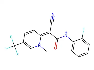 (2Z)-2-cyano-N-(2-fluorophenyl)-2-[1-methyl-5-(trifluoromethyl)pyridin-2-ylidene]acetamide structure