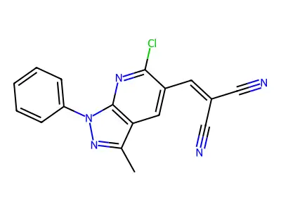 2-({6-chloro-3-methyl-1-phenyl-1H-pyrazolo[3,4-b]pyridin-5-yl}methylidene)propanedinitrile structure