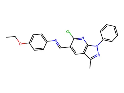1-(6-chloro-3-methyl-1-phenylpyrazolo[3,4-b]pyridin-5-yl)-N-(4-ethoxyphenyl)methanimine structure