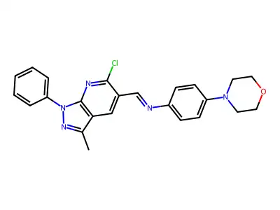 1-(6-chloro-3-methyl-1-phenylpyrazolo[3,4-b]pyridin-5-yl)-N-(4-morpholin-4-ylphenyl)methanimine structure