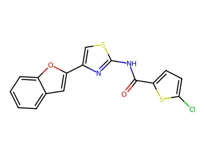 N-[4-(1-benzofuran-2-yl)-1,3-thiazol-2-yl]-5-chlorothiophene-2-carboxamide structure