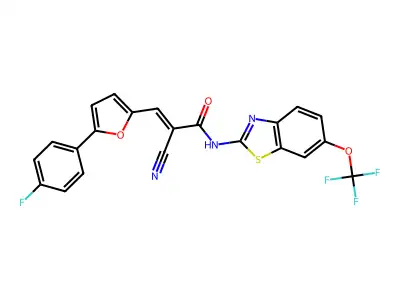 (E)-2-cyano-3-[5-(4-fluorophenyl)furan-2-yl]-N-[6-(trifluoromethoxy)-1,3-benzothiazol-2-yl]prop-2-enamide structure