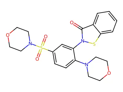 2-[2-(morpholin-4-yl)-5-(morpholine-4-sulfonyl)phenyl]-2,3-dihydro-1,2-benzothiazol-3-one structure