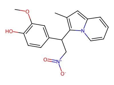 2-Methoxy-4-[1-(2-methylindolizin-3-yl)-2-nitroethyl]phenol structure
