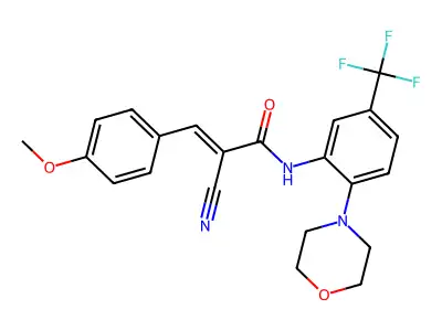 (E)-2-cyano-3-(4-methoxyphenyl)-N-[2-morpholin-4-yl-5-(trifluoromethyl)phenyl]prop-2-enamide structure