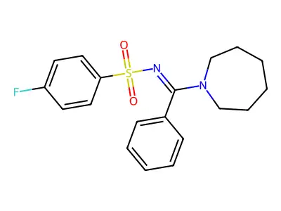 N-[azepan-1-yl(phenyl)methylidene]-4-fluorobenzenesulfonamide structure