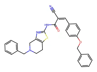 (Z)-N-(5-Benzyl-6,7-dihydro-4H-[1,3]thiazolo[4,5-c]pyridin-2-yl)-2-cyano-3-(4-phenylmethoxyphenyl)prop-2-enamide structure