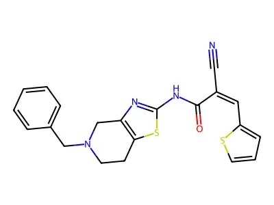 (Z)-N-(5-Benzyl-6,7-dihydro-4H-[1,3]thiazolo[4,5-c]pyridin-2-yl)-2-cyano-3-thiophen-2-ylprop-2-enamide structure