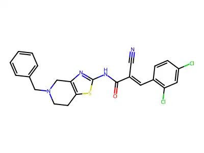 (E)-N-(5-benzyl-6,7-dihydro-4H-[1,3]thiazolo[4,5-c]pyridin-2-yl)-2-cyano-3-(2,4-dichlorophenyl)prop-2-enamide structure