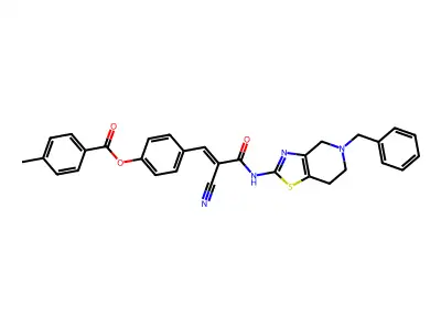 [4-[(E)-3-[(5-benzyl-6,7-dihydro-4H-[1,3]thiazolo[4,5-c]pyridin-2-yl)amino]-2-cyano-3-oxoprop-1-enyl]phenyl] 4-methylbenzoate structure