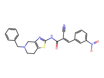 (E)-N-(5-benzyl-6,7-dihydro-4H-[1,3]thiazolo[4,5-c]pyridin-2-yl)-2-cyano-3-(3-nitrophenyl)prop-2-enamide structure