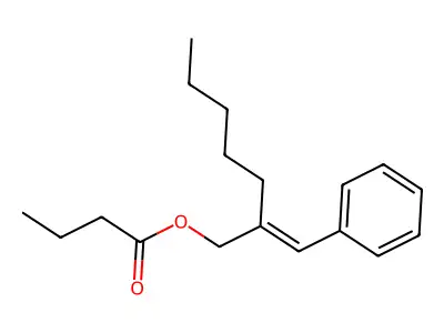 2-Benzylideneheptyl butanoate structure