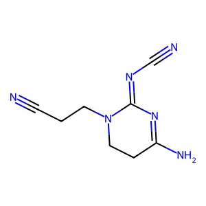 [6-Amino-3-(2-cyanoethyl)-4,5-dihydropyrimidin-2-ylidene]cyanamide structure