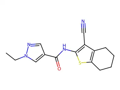 N-(3-cyano-4,5,6,7-tetrahydrobenzothiophen-2-yl)-1-ethyl-pyrazole-4-carboxamide structure