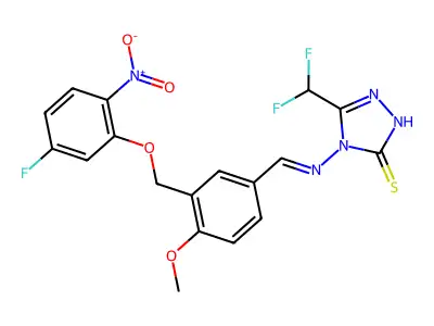 3-(difluoromethyl)-4-[[3-[(5-fluoro-2-nitrophenoxy)methyl]-4-methoxyphenyl]methylideneamino]-1H-1,2,4-triazole-5-thione structure