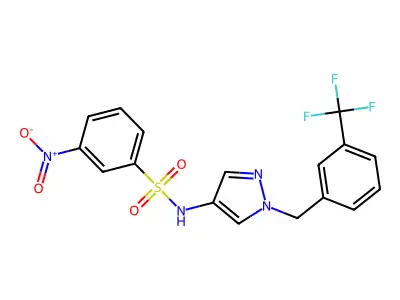3-nitro-N-[1-[[3-(trifluoromethyl)phenyl]methyl]pyrazol-4-yl]benzenesulfonamide structure