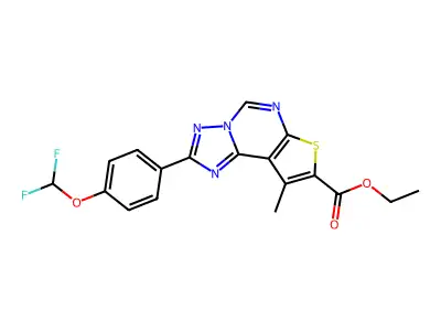 ethyl 2-[4-(difluoromethoxy)phenyl]-9-methylthieno[3,2-e][1,2,4]triazolo[1,5-c]pyrimidine-8-carboxylate structure
