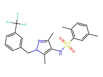 N-[3,5-dimethyl-1-[[3-(trifluoromethyl)phenyl]methyl]pyrazol-4-yl]-2,5-dimethylbenzenesulfonamide structure