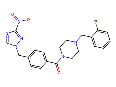 [4-[(2-bromophenyl)methyl]piperazin-1-yl]-[4-[(3-nitro-1,2,4-triazol-1-yl)methyl]phenyl]methanone structure