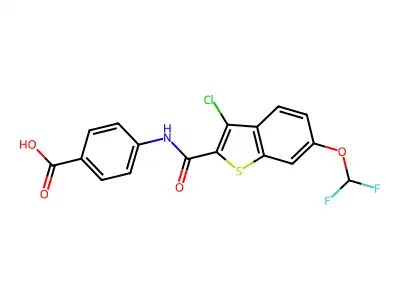 4-[[3-Chloro-6-(difluoromethoxy)-1-benzothiophene-2-carbonyl]amino]benzoic acid structure