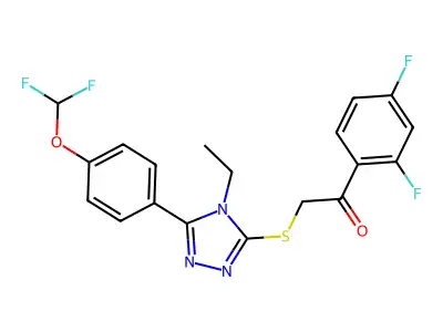 2-[[5-[4-(difluoromethoxy)phenyl]-4-ethyl-1,2,4-triazol-3-yl]sulfanyl]-1-(2,4-difluorophenyl)ethanone structure