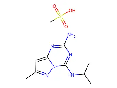 2-Amino-4-isopropylamino-7-methylpyrazolo(1,5-a)-s-triazine methanesulfonate structure
