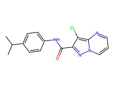 3-chloro-N-[4-(propan-2-yl)phenyl]pyrazolo[1,5-a]pyrimidine-2-carboxamide structure
