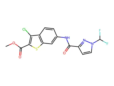 Methyl 3-chloro-6-[[1-(difluoromethyl)pyrazole-3-carbonyl]amino]benzothiophene-2-carboxylate structure