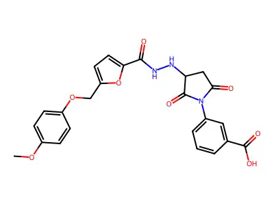 3-[3-[2-[5-[(4-methoxyphenoxy)methyl]furan-2-carbonyl]hydrazinyl]-2,5-dioxopyrrolidin-1-yl]benzoic acid structure
