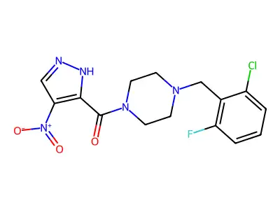 1-(2-chloro-6-fluorobenzyl)-4-[(4-nitro-1H-pyrazol-3-yl)carbonyl]piperazine structure