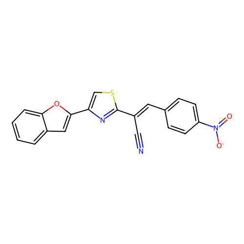 (E)-2-(4-(benzofuran-2-yl)thiazol-2-yl)-3-(4-nitrophenyl)acrylonitrile structure